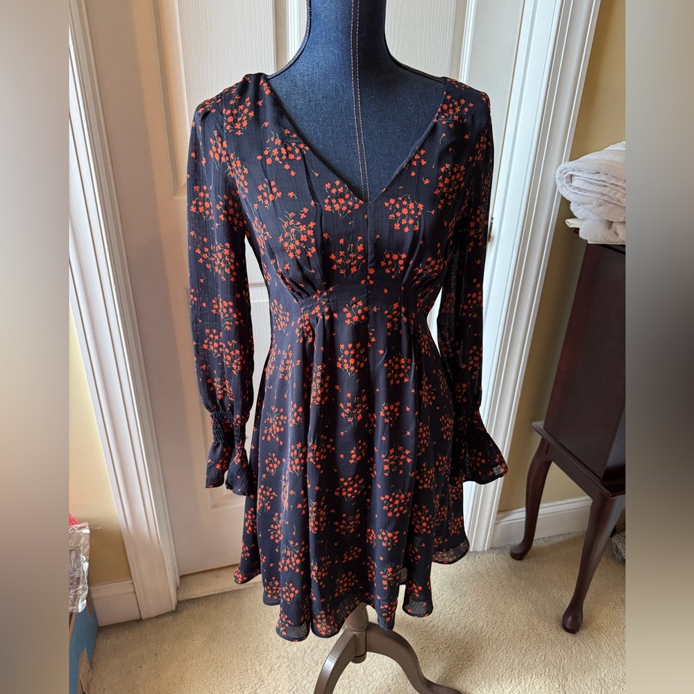 Ann Taylor Floral Navy and Red Women's Dress SZ 4